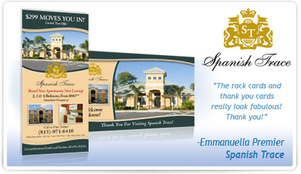 Spanish Trace Postcard and Rackcard Testimonial